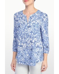 NYDJ Fanciful Floral Sketch Print 34 Sleeve Blouse In Petite