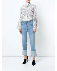 Co Flare Cuffed Floral Print Blouse