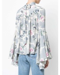 Co Flare Cuffed Floral Print Blouse