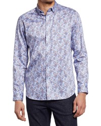Johnston & Murphy Floral Print Long Sleeve Button Up Shirt In Blue Floral Vine At Nordstrom