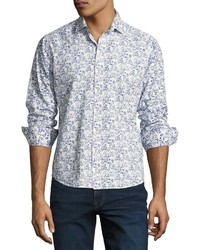 Neiman Marcus Floral Print Sport Shirt Blue