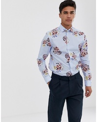 MOSS BROS Moss London Skinny Fit Shirt With Blue Floral Print