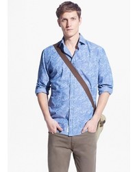 Mango Outlet Slim Fit Floral Print Chambray Shirt