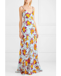 Rebecca de Ravenel Braided Floral Print Silk Twill Maxi Dress