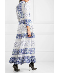 Alexander McQueen Crocheted Med Floral Print Cotton Poplin Maxi Dress