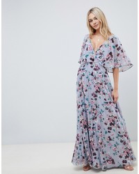ASOS DESIGN Flutter Sleeve Maxi Dress With Pleat Skirt In Floral Print