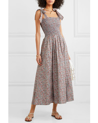 DÔEN Jasmine Shirred Floral Print Cotton Poplin Maxi Dress