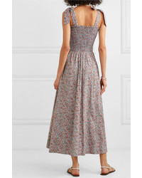 DÔEN Jasmine Shirred Floral Print Cotton Poplin Maxi Dress