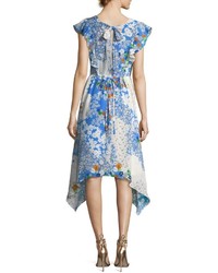 Shoshanna Curran V Neck Floral Print Midi Dress
