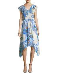Shoshanna Curran V Neck Floral Print Midi Dress