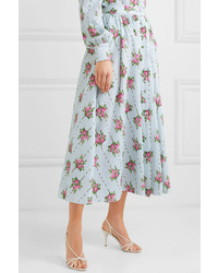 Emilia Wickstead Floral Print Swiss Dot Cotton Blend Seersucker Midi Skirt