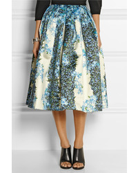 Tibi Sidewalk Floral Print Silk Gazar Midi Skirt