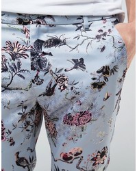 Asos Super Skinny Floral Pants In Sateen Fabric