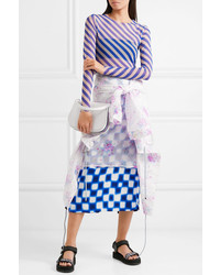 Dries Van Noten Layered Floral Print Crinkled Organza And Checked Satin Midi Skirt