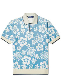 Junya Watanabe Floral Print Jersey Polo Shirt