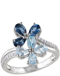 Allura 125 Ct Tw Blue Topaz And 110 Ct Tw Diamond Flower Ring In Sterling Silver