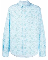 Light Blue Floral Seersucker Long Sleeve Shirt
