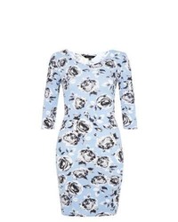 Exclusives New Look Light Blue Floral Print Bodycon Dress