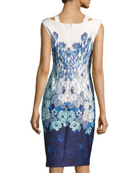 Taylor Floral Print Scuba Sheath Dress Blue Pattern