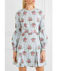 Emilia Wickstead Floral Print Swiss Dot Cotton Blend Seersucker Mini Dress