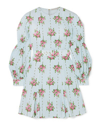 Emilia Wickstead Floral Print Swiss Dot Cotton Blend Seersucker Mini Dress