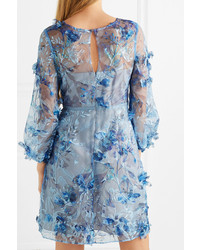 Marchesa Notte Med Embroidered And Appliqud Tulle Mini Dress