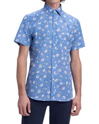Bugatchi Classic Fit Short Sleeve Button Up Shirt In Riviera At Nordstrom