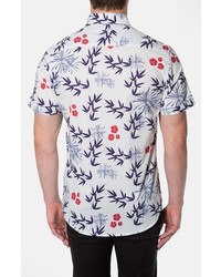 7 Diamonds Electric Blossom Trim Fit Short Sleeve Floral Print Woven Shirt