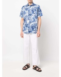 Canali Floral Print Short Sleeve Cotton Shirt