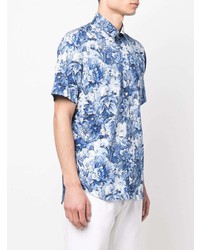 Canali Floral Print Short Sleeve Cotton Shirt