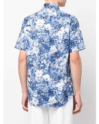 Canali Floral Print Short Sleeve Cotton Shirt