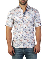 Maceoo Galileo Floral Blue Regular Fit Short Sleeve Sport Shirt