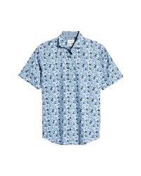 Brax Hardy Floral Stretch Short Sleeve Button Up Shirt In Smoke Blue At Nordstrom