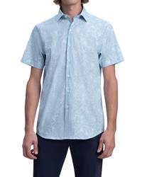 Bugatchi Shaped Fit Floral Short Sleeve Button Up Shirt In Sky At Nordstrom