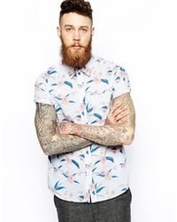 Asos Shirt In Short Sleeve With Hawaian Floral Print White