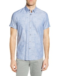 Ted Baker London Slim Fit Leaf Jacquard Short Sleeve Button Up Shirt