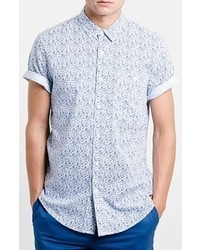 Topman Slim Fit Short Sleeve Ditsy Floral Print Shirt
