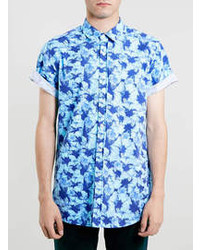 Topman Blue Floral Design Short Sleeve Shirt