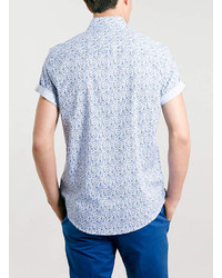 Topman White And Blue Floral Short Sleeve Shirt