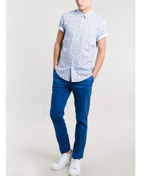 Topman White And Blue Floral Short Sleeve Shirt