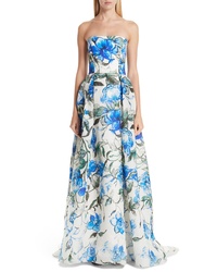 Light Blue Floral Silk Evening Dress