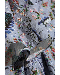 Erdem Ali Grosgrain Trimmed Floral Print Matelass Gown Blue