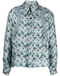 Light Blue Floral Silk Long Sleeve Shirt