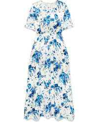 Adam Lippes Floral Print Hammered Silk Maxi Dress