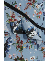 Erdem Cordelia Floral Print Silk Crepe De Chine Midi Dress Light Blue