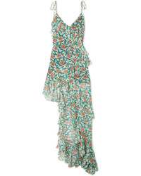 Raquel Diniz Stella Asymmetric Ruffled Floral Print Silk Chiffon Dress