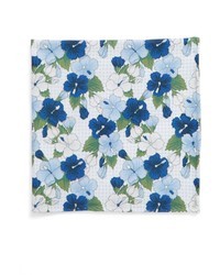 Light Blue Floral Silk Pocket Square