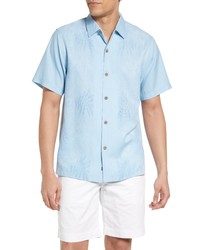 Tommy Bahama Bali Border Floral Jacquard Short Sleeve Silk Button Up Shirt In Aqua Ice At Nordstrom