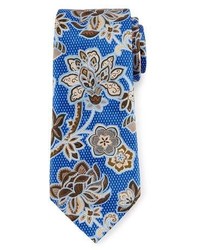 Ermenegildo Zegna Silk Satin Floral Tie Blue