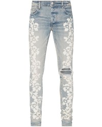 Amiri Hibiscus Floral Print Skinny Jeans